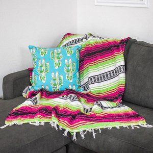 Boho Mexican Blanket Neon Candy Pink Lime Green